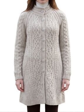 ARAN CRAFTS Irish Merino Wool Long Button Cardigan